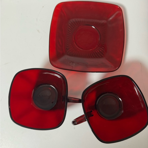 Anchor hocking Ruby Red charm Glass Teacup and Saucer Set - Picture 3 of 3